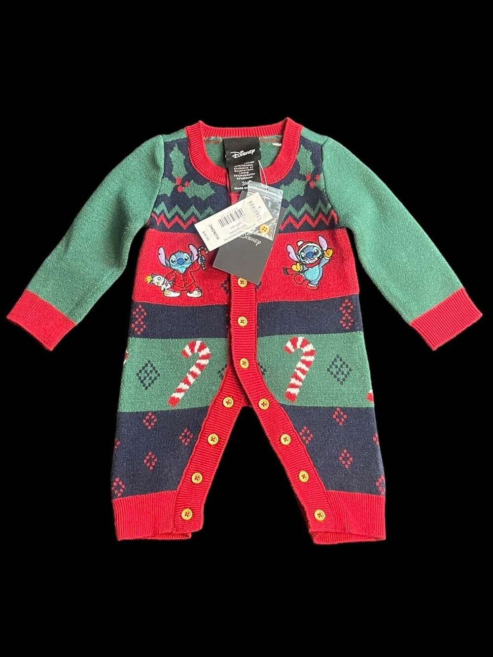 Boxlunch Disney Lilo & Stitch 3 Month Infant Embroider Christmas Sleepwear New